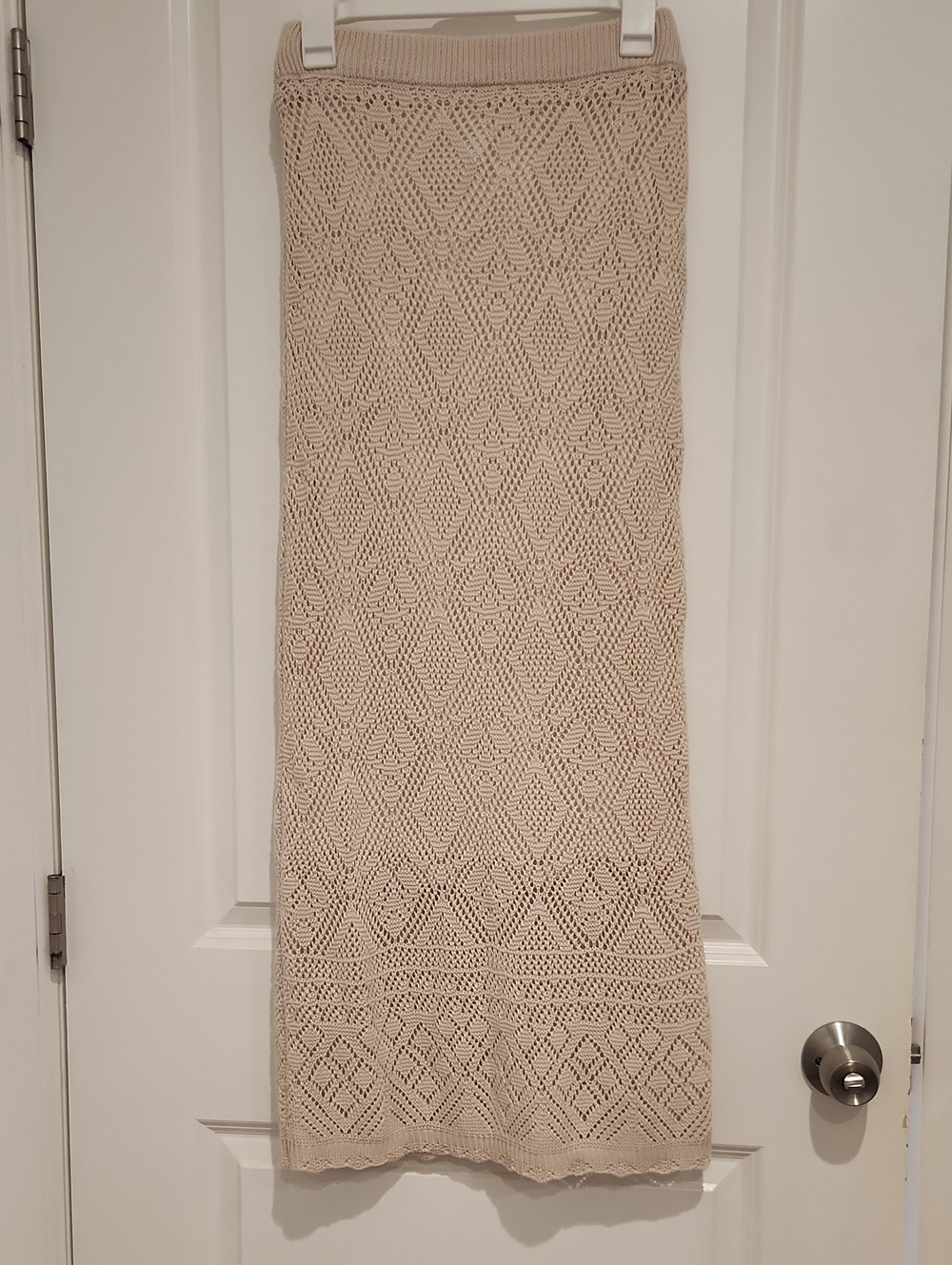Freshman 1996 Neutral Cream Crochet Knit Midi Skirt Bohemian